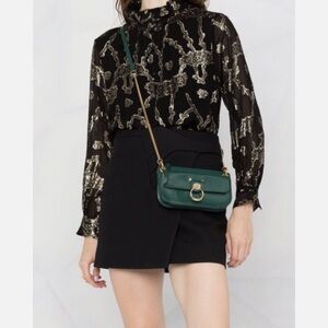 Stunning ba&sh Black Silk-Feel Blouse with Metallic Gold Accents - Size 2